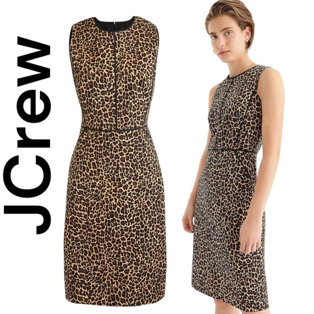 Jcrew Sheath dress in leopard bi-stretch cotton Sleeveless Midi Dress Size 6